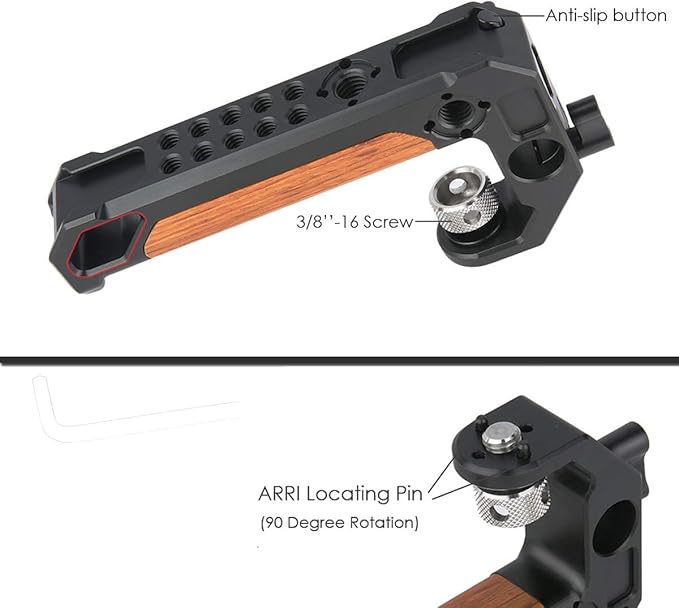 NICEYRIG Top Handle for ARRI 3/8 '' Thread with 15mm Rod Clamp, DSLR Camera Wooden Grip for Cage Rig - 348