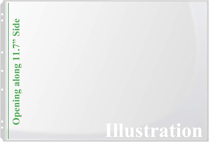 A3 Sheet Protectors Side Loading with 7-Holes 25 Sleeves Heavy Gauge Non-Archival Clear