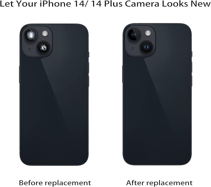 2 Pcs/Set Back Rear Camera Lens Replacement for iPhone 14 for iPhone 14 Plus, Rear Glass Camera Lens Cover Back Camera Glass Lens Replacement with Pre-Installed Adhesive + Repair Tool Kit