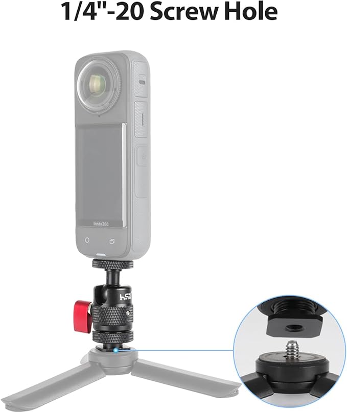 HSU Cold Shoe Mount Adapter, Aluminum 1/4”-20 Screw Hole 360° Rotation Camera Tripod Mount for Insta360 X4/X3/X2/X/RS/R/GoPro/Sony/DSLR Camera Flash and Other Cameras, Black