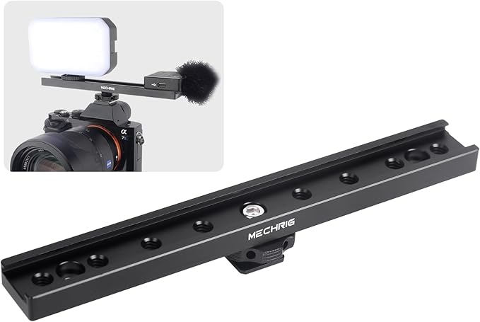 7 Inch Cold Shoe Mount Bracket Cold Shoe Extension Bar, Aluminum Sliding Rail Hot Shoe Mount Bracket with 1/4" & 3/8" Thread for DSLR Camera LED Video Light Microphone Monitor (62033)
