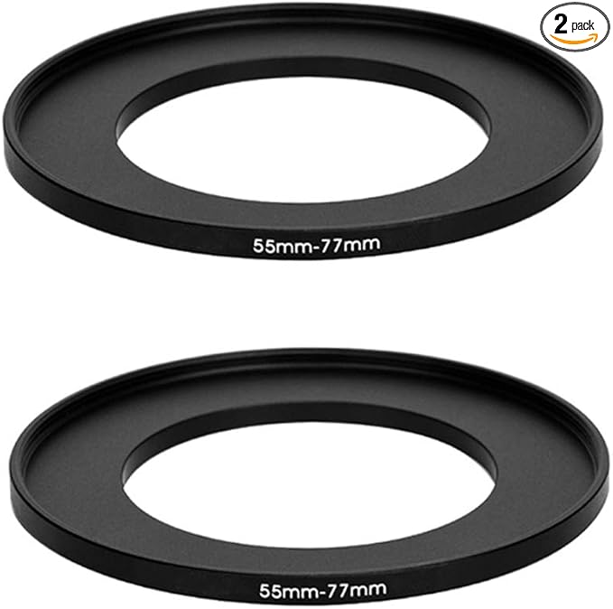 (2 Pcs) 55-77MM Step-Up Ring Adapter, 55mm to 77mm Step Up Filter Ring, 55 mm Male 77 mm Female Stepping Up Ring for DSLR Camera Lens and ND UV CPL Infrared Filters