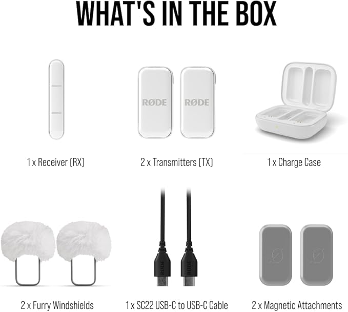 RØDE Wireless Micro - Compact Wireless Microphone, Two Mics with Charge Case for Smartphone Content Creation - Lightning, White