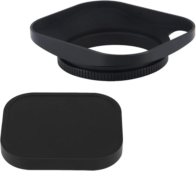 Haoge LH-B46P 46mm Square Metal Screw-in Lens Hood Hollow Out Designed with Cap for Leica Rangefinder Camera with 46mm E46 Filter Thread Lens Black