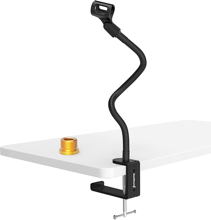 ZealSound Microphone Stand,Flexible Gooseneck Desktop Mic Stands Holder with Heavy Duty Desk Clamp,3/8" to 5/8" Screw Adapter Include 360 Adjustable Compact Mic Arm for Blue Snowball Ice Spark (Black)