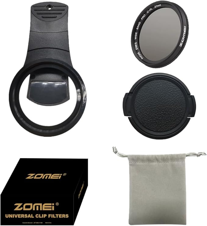 Zomei 37mm Clip On Phone Lens CPL Filter Kit, Universal Phone Camera Lens Clip with CPL Filter,Lens Cover and Bag for iPhone 16/16Pro/16Pro Max /15/14 Samsung Android Smartphones iPad and More