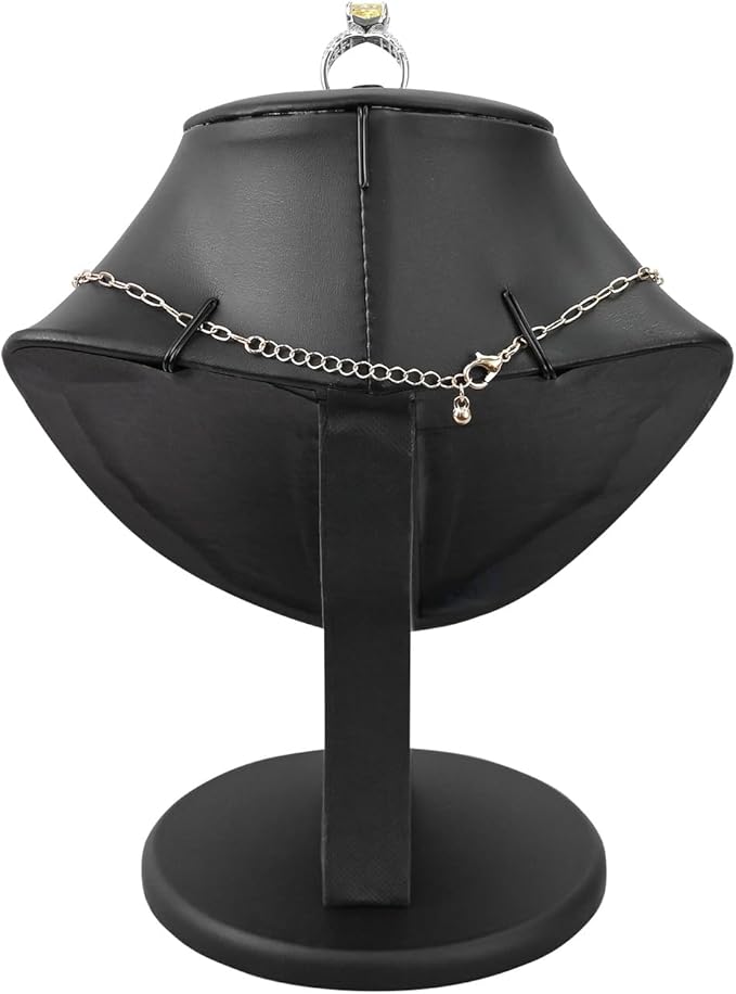 MOOCA Jewelry Display Necklace Chain Bust Display Holder Stand, Necklace Mannequin Bust, Jewelry Stand, Black PU Faux Leather
