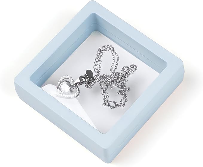 Ring Challenge Coins Display Stand, 3D Display Floating Frame Jewelry Medallion Specimen, Ring Shadow Box Case, 2.75"x2.75"x0.79"(Blue - 2PCS)
