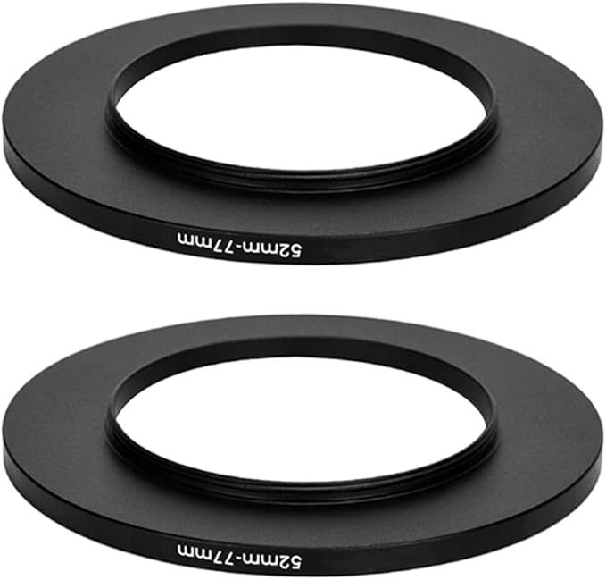 (2 Pcs) 52-77MM Step-Up Ring Adapter, 52mm to 77mm Step Up Filter Ring, 52 mm Male 77 mm Female Stepping Up Ring for DSLR Camera Lens and ND UV CPL Infrared Filter, Model Number: FR5277