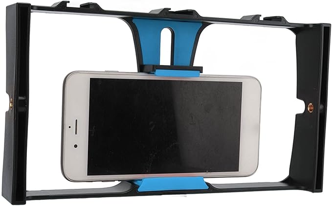 Smartphone Video rig, 1/4 inch Screw, Handheld Cell Phone stabilizer, Phone Video Camera cage, Support Microphone and LED Video Light, for Live Streaming vlog(Blue)