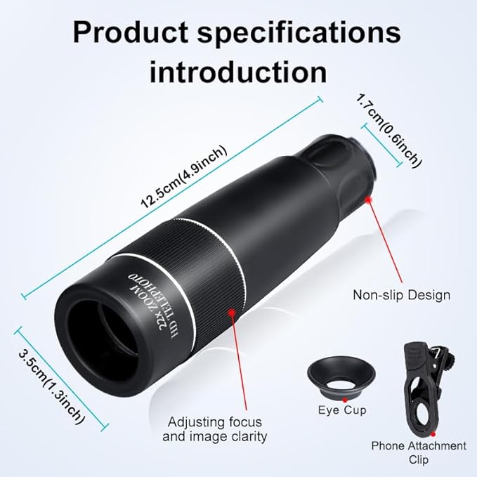 22X Telephoto Phone Camera Lens, Universal Clip-On Zoom Lens Compatible with iPhone and Android, Long Distance Photography Attachment