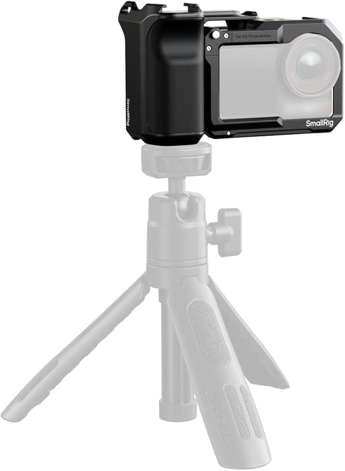 SMALLRIG Street Photography Handle for DJI Osmo Action 5 Pro/ 4/3, Quick Release, Shutter Button, Cold Shoe, Wrist Strap,1/4 Threaded Hole, Camera Grip Holder for DJI OEM Cages - 5826