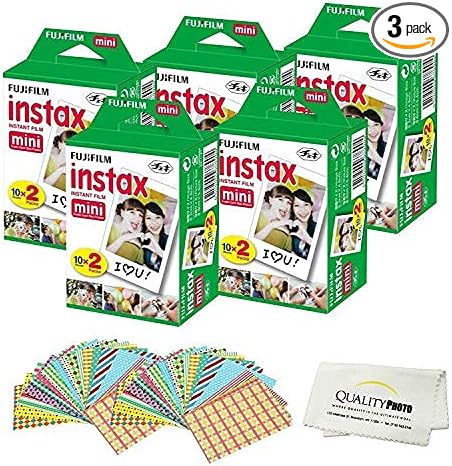 Fujifilm Instax Mini Instant Film Compatible with Instax Mini 8/9/11/12 Cameras – Includes Frame Stickers and Quality Photo Microfiber Cloth (100 Prints)