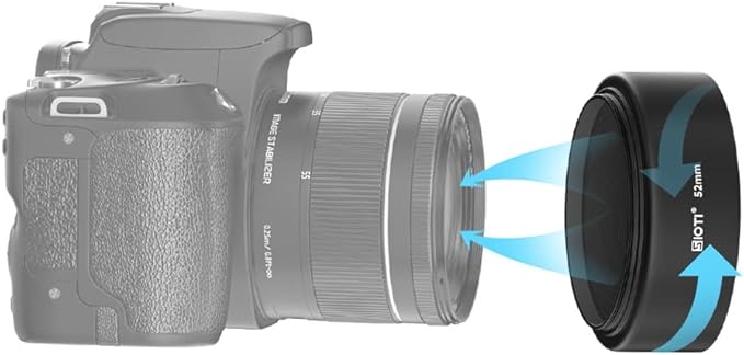 SIOTI 52mm Lens Hood, Oxidation Matte Anti Reflective Treatment, Aluminum Alloy, with 1 * 58mm Lens Cap, Compatible with Sony/Canon/Nikon/Fuji etc >50mm Camera Lens