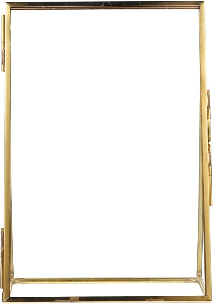 Brass Glass Picture Frame 6-inch Vintage Photo Display Stand Tabletop Holder for Pressed Flowers and Artwork Home Décor