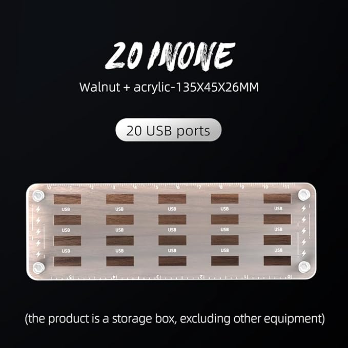 FEIFANZHE Walnut Wooden Memory Case and Storage Box - 20 USB Slots Holder Desk, Flash Disk Protection Box, Storage Racks, Digital Certificate Case-F02MY-U