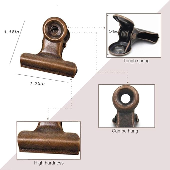 YUCHIYA 10 Pack Bulldog Clips with Push-pins for Corkboard,Metal Clips for Crafts, Metal Binder Clips for Pictures, Spring Paper Clamps for Office Documents (Copper,2inch)