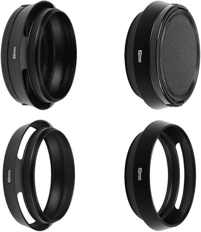 SIOTI 62mm Lens Hood, Oxidation Matte Anti Reflective Treatment, Aluminum Alloy, with 1 * 67mm Lens Cap, Compatible with Sony/Canon/Nikon/Fuji etc >40mm Camera Lens