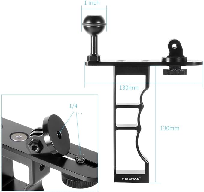 FEICHAO Diving Tray Bracket Handle Grip Ball Head Stand Stabilizer Extension Rig Compatible with Hero 13, Osmo Action Sports Camera (Single Handle)