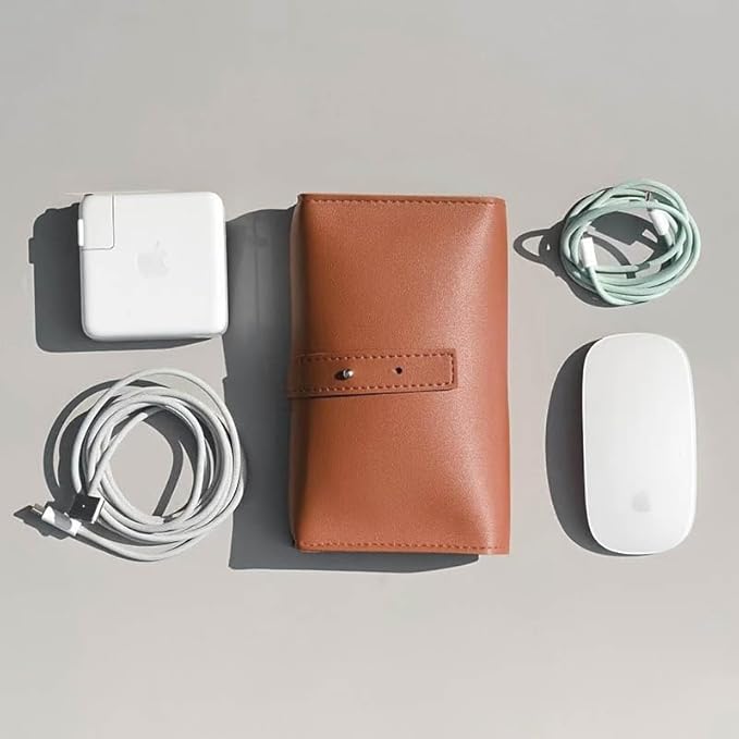 Vintage PU leather Electronic organizer travel case,cord organizer travel, Leather charger shortage for essentials mouse, adapter, cables (Dark coffee)