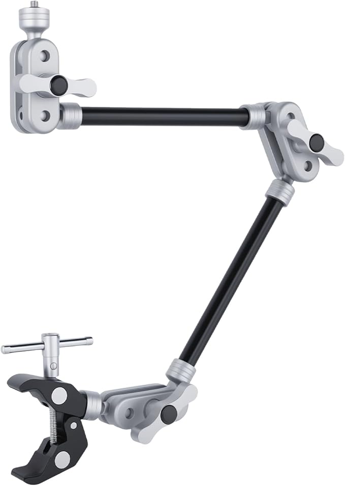 UTEBIT 22" Magic Arm w Clamp Mount, Desk Camera Mount Articulating Friction Boom w Arm 1/4" Thread Adapter, Overhead Desk Phone Mount for Video Light Webcam Microphone Action Camera Content Creators