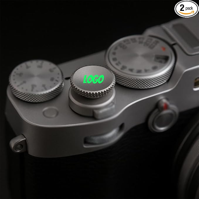 Custom Metal Soft Shutter Release Button with Personalized Logo, Text or Image, Compatible with Fujifilm Threaded Models, 2-Pack (Silver)
