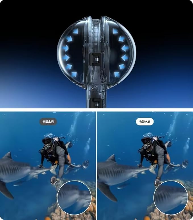 Premium Invisible Dive Housing Case for Insta360 X5, Waterproof Up to 60M/197ft Invisible Underwater Photography Housing, X5 Protective Cover Shell with Bracket Accessories