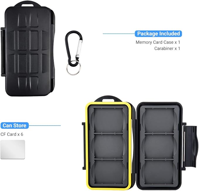 6 Slots CF Card Holder, CF Card Case, Professional Water-Resistant Anti-Shock CF Card Protector Storage for Canon 400D 350D 50D 40D 30D 7D Mark II 7D 5DS R 5D Mark IV III II 1D Mark II Nikon D810 D800