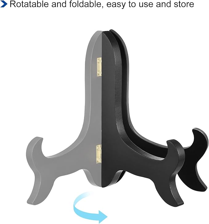 uxcell 6" Easel Plate Holder, Wooden Folding Display Stand Black for Decorative Picture Frame