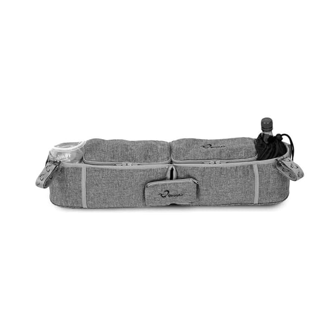 StrollAir Double Parent Stroller Organizer with Insulated Cup Holder Caddy - Universal Fit for Mountain Buggy, Twin Way, Bob Duallie, Baby Jogger City Mini GT (Grey)