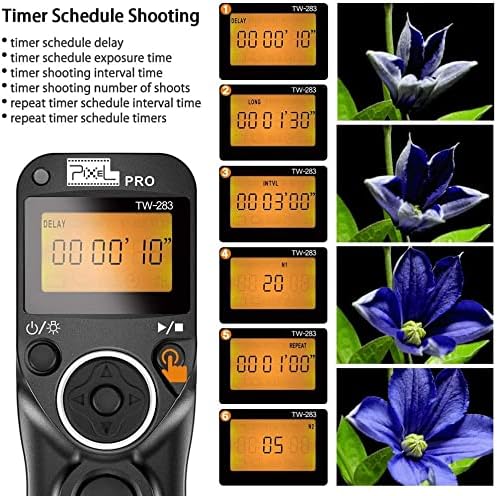 PIXEL Digital SLR Cameras Shutter Release Remote Control Timer for Nikon Z6 Z7 D7500 D3100 D3200 D3300 D5000 D5100 D5200 D5300 D5500 D90 D7100 D7200 D600 D610 D750 Replaces