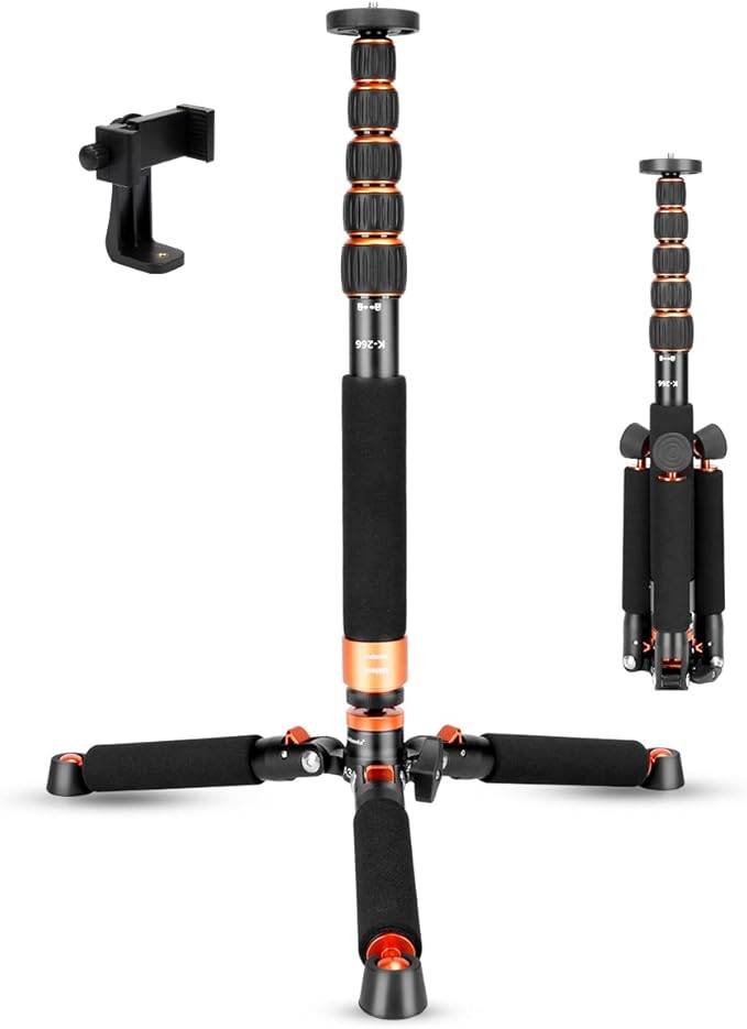 Koolehaoda Camera Aluminum Monopod with Metal Tripod Base.6 Sections 46-177cm/18-69inch Adjustable, Leg Diameter Φ28mm,up to 6kg /13lbs