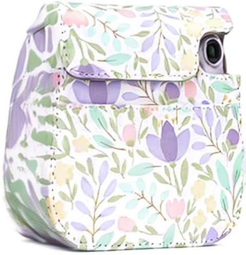 Frankmate PU Leather Camera Case Compatible with Fujifilm Instax Mini 11 12 Instant Camera with Adjustable Strap and Pocket (Flowers Green)