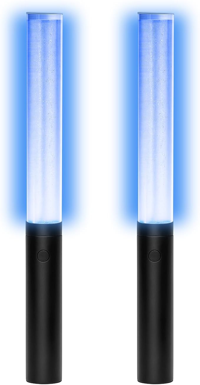 LED Glow Sticks Reusable Glow Party Favor Supplies Multicolor Light Up Stick Idol Concert LED Flashing Bright Glow Lightsticks for Wedding, Birthday, Raves, Concert, Halloween, Christmas (Black-2Pack)