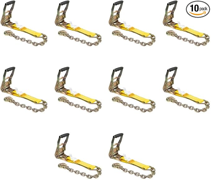 Mytee Products 10 Pack 2â€ Replacement Ratchet with Chain Anchor for 2" Ratchet Tie-Down Strap â€“ 3,333 lbs Working Load Limit, Steel Alloy Zinc Coated