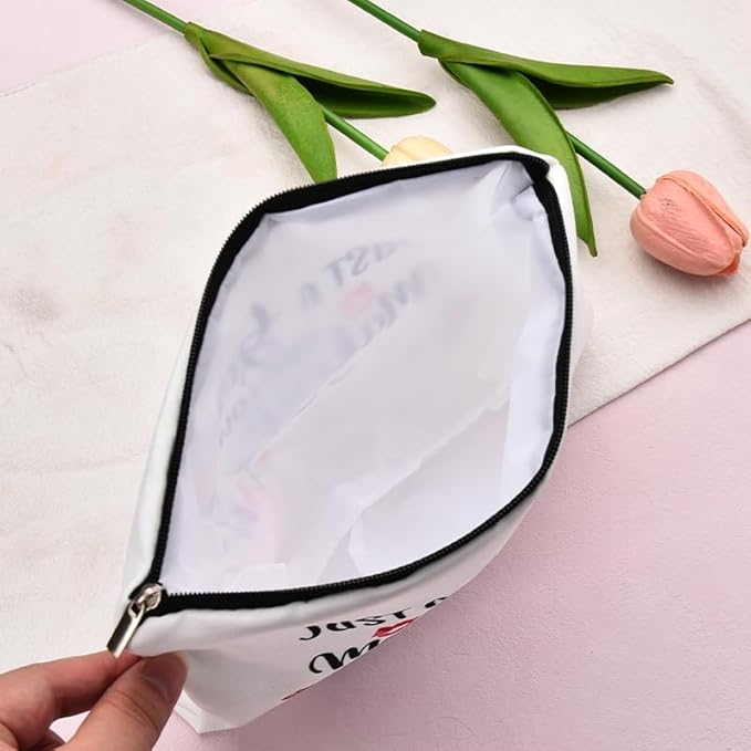 Funny Cosmetic Bag for Women Just A Girl Who Loves Makeup Bag for Girls Christmas Birthday Gifts for Daughter Friend Granddaughter Travel Toiletry Pouch With Zipper Makeup Cosmetic Pouches