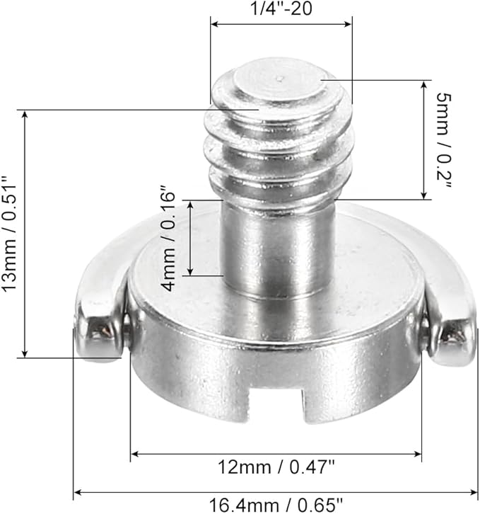 PATIKIL 1/4-20 Thread 13mm Length D-Ring Stainless Steel Camera Fixing Screws, 5 Pack D Shaft Quick Release Plate Screw for Camera Tripod/Monopod, Silver