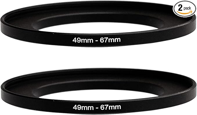 (2 Pcs) 49-67MM Step Up Ring Adapter, 49mm to 67mm Filter Ring, 49 mm Male 67 mm Female Stepping Up Ring for DSLR Camera Lens and ND UV CPL Infrared Filters