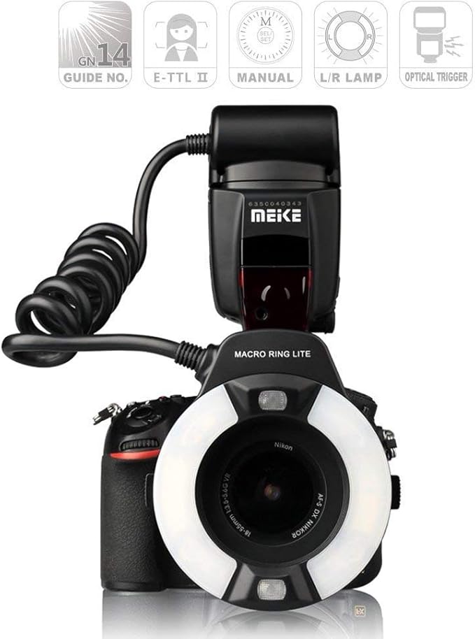 Meike iTTL TTL LED Macro Ring Flash Light for Nikon DSLR Camera, Camera Flash with Hot Shoe Mount d3400 d5600 d5500 d5200 d5100 d7100 d750 d850 d500 d810 d7500