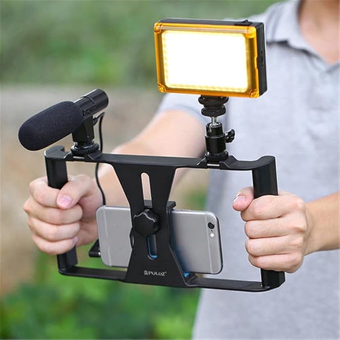 Adjustable Handheld Phone Stabilizer Smartphone Video Rig Filmmaking Case with 1/4" Screw Cold Shoe Mount Tripod (Color : B) (A)