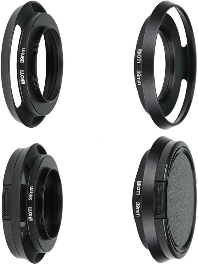 SIOTI 39mm Lens Hood, Oxidation Matte Anti Reflective Treatment, Aluminum Alloy, with 1 * 58mm Lens Cap, Compatible with Sony/Canon/Nikon/Fuji etc >24mm Camera Lens