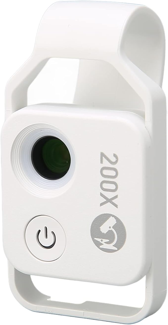 flexman 200X Mini Phone Microscope with CPL Lens, USB Rechargeable Pocket Microscope with Universal Phone Clip, Digital Microscope Camera Attachments for Smartphones(White)