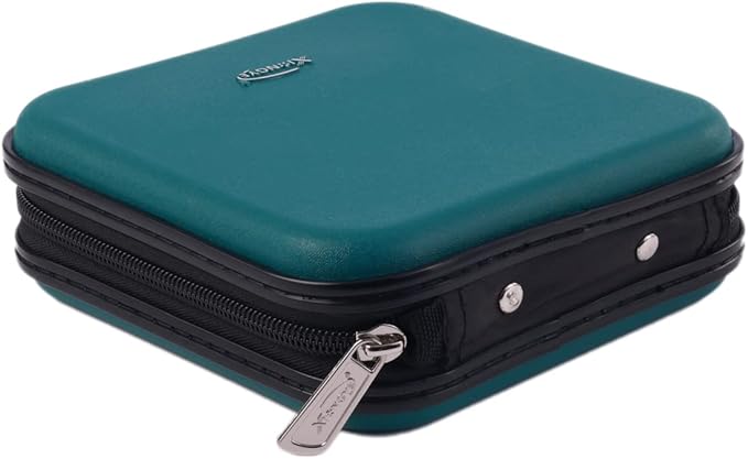 CD DVD Wallet, 32 Capacity Heavy Duty, DVD CD Case Holder for Car,Portable DVD/VCD Storage Disk, Hard Shell Sturdy case, Car CD Disk Holder,Booklet, Blu-ray Wallet (32 Capacity,Darkgreen)