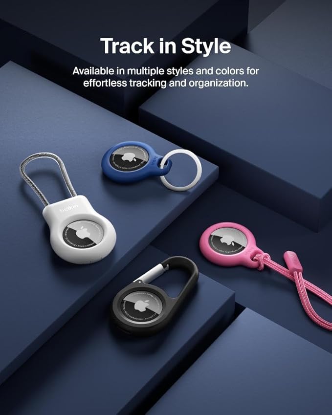 Belkin Apple AirTag Secure Holder with Key Ring - Durable Scratch Resistant Case With Open Face & Raised Edges - Protective AirTag Keychain Accessory For Keys, Pets, Luggage, Backpacks & More - White