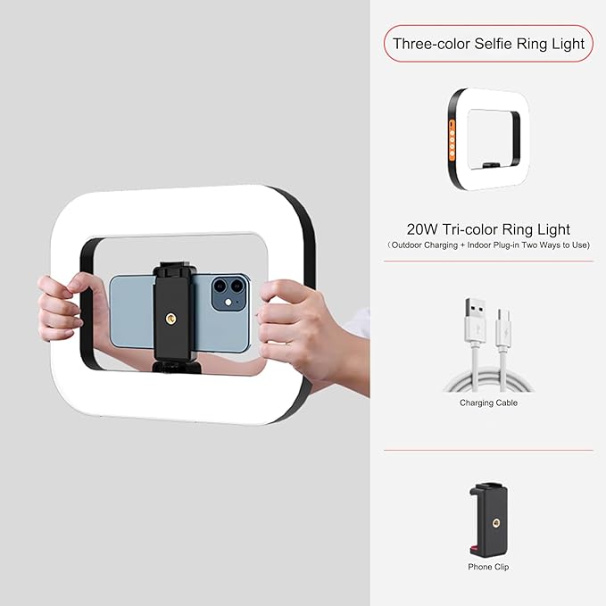 Selfie Ring Light, Handheld Ring Selfie Light Kit, USB-Powered Portable Ring Light, LED Mobile Video Stabilize for Camera, Smartphone, YouTube, TikTok Video Recording, Makeup (YM200)