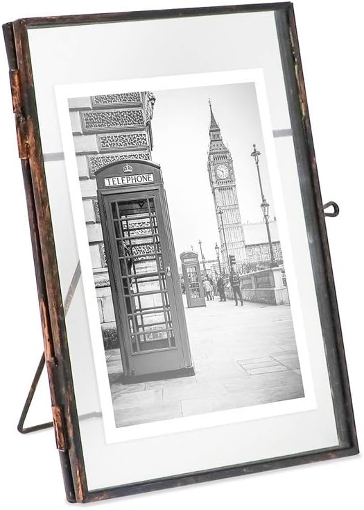 Isaac Jacobs 4x6, Antique Bronze, Vintage Style Brass and Glass, Metal Floating Picture Frame (Vertical) with Locket Closure, for Photos, Art, & More, Tabletop Display (4x6 Antique Bronze)
