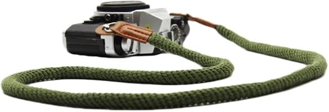 MINI GAGA Vintage Handmade Cotton Leather Camera Neck Strap for Leica Nikon Fuji Pentax Canon Panasonic Sony Long Army Green