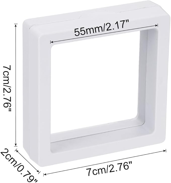 MECCANIXITY Floating Frame Display Holder Stand 3D Jewelry Display Box 2.76 x 2.76 x 0.79 Inch White for Ring Necklace Bracelet Earring Pack of 2