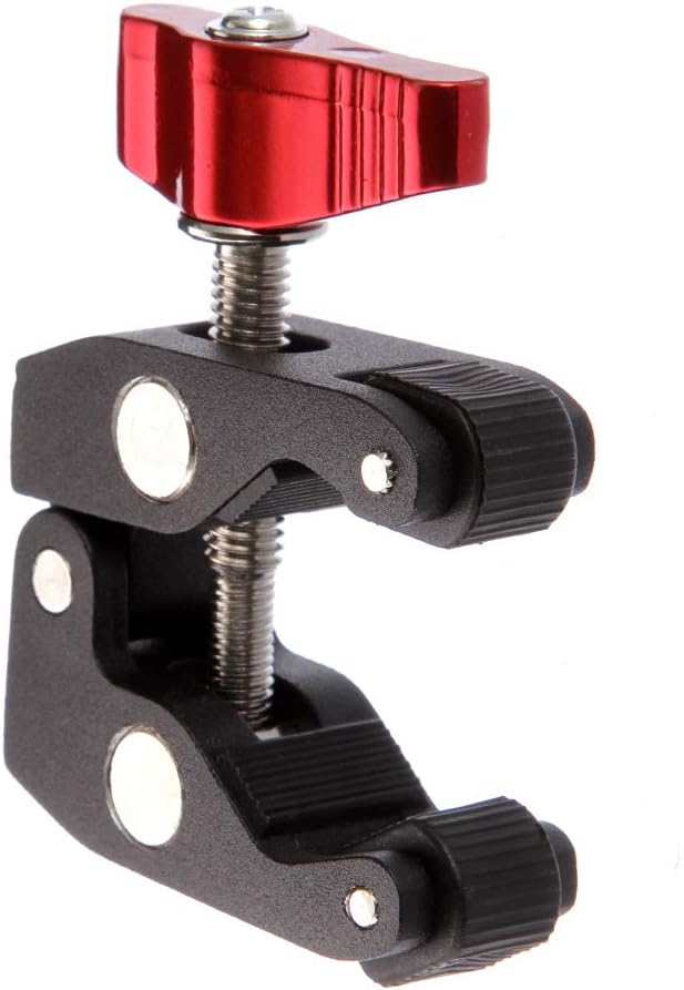 FocusFoto Articulated Magic Arm Crab Claw Super Clamp Clip Holder with 1/4" 3/8" Mount for Studio Flash Light DSLR Camera Tripod Monopod Monitor Video LED Light (Black & Red)