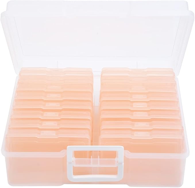 Naivees 4" x 6" Photo Storage Case with Handle, 16 Inner Photo Organizer Keeper, Extra Large Storage Picture Boxes, Seed Storage, Transparent Craft Keeper (Pink)
